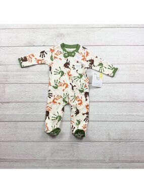 Burt's Bees Baby Organic Cotton Footed Pajamas Turkey Hand Print NWT 0-3 Months